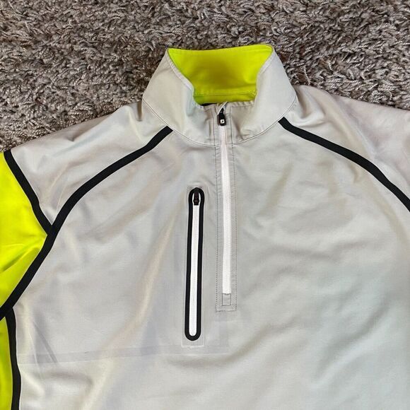 Footjoy Quarter Zip Sweater Mens Medium M Green Golf Stretch Performance Striped - Picture 2 of 12